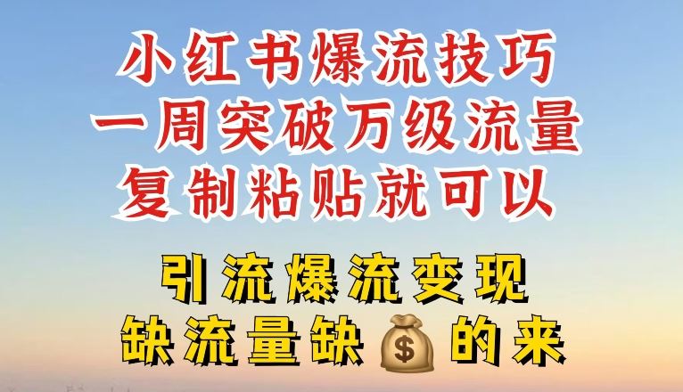 小红书爆流技巧，一周突破万级流量，复制粘贴就可以，引流爆流变现【揭秘】-云慧网创