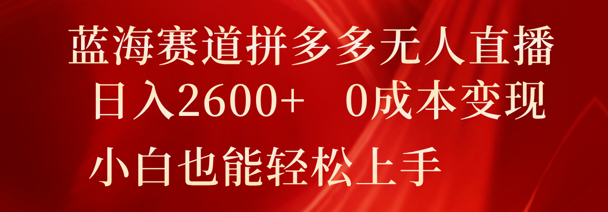 蓝海赛道拼多多无人直播，日入2600+，0成本变现，小白也能轻松上手-云慧网创