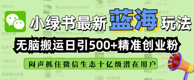 小绿书无脑搬运引流，全自动日引500精准创业粉，微信生态内又一个闷声发财的机会-云慧网创