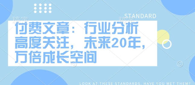 付费文章：行业分析 高度关注，未来20年，万倍成长空间-云慧网创