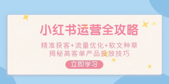小红书运营全攻略，精准获客+流量优化+软文种草，揭秘高客单产品投放技巧-云慧网创