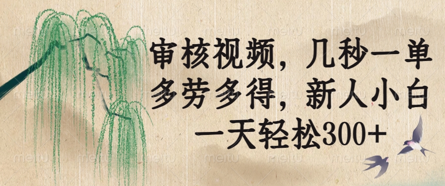 审核视频，几秒一单，多劳多得，新人小白一天轻松300+-云慧网创
