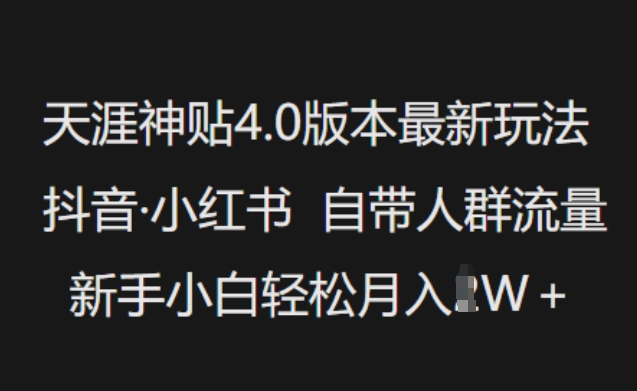 天涯神贴4.0版本最新玩法，抖音·小红书自带人群流量，新手小白轻松月入过W-云慧网创