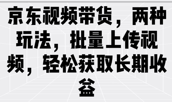京东视频带货，两种玩法，批量上传视频，轻松获取长期收益-云慧网创