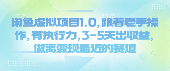 闲鱼虚拟项目1.0，跟着老手操作，有执行力，3-5天出收益，做离变现最近的赛道-云慧网创