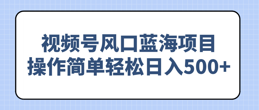 视频号风口蓝海项目，操作简单轻松日入500+-云慧网创