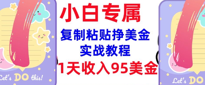复制粘贴挣美金，0门槛，1天收入95美刀，3分钟学会，内部教程(首次公开)-云慧网创