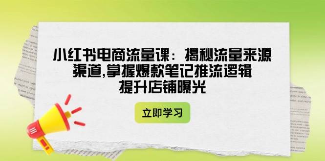 小红书电商流量课：揭秘流量来源渠道,掌握爆款笔记推流逻辑,提升店铺曝光-云慧网创