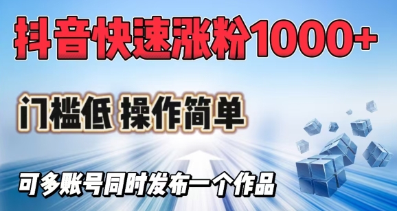 抖音快速涨1000+粉，门槛低操作简单，可多账号同时发布一个作品-云慧网创