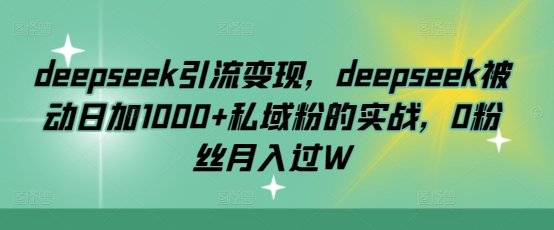 deepseek引流变现，deepseek被动日加1000+私域粉的实战，0粉丝月入过W-云慧网创
