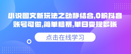 小说推文图文新玩法之动静结合，0粉抖音账号可做，简单粗暴，单日变现多张-云慧网创