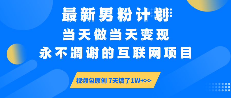 最新男粉计划6.0玩法，永不凋谢的互联网项目 当天做当天变现，视频包原…-云慧网创