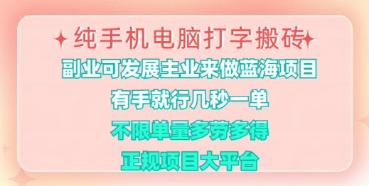 纯手机电脑打字搬砖，有手就行，几秒一单，多劳多得，正规项目大平台【揭秘】-云慧网创