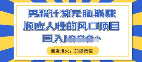 男粉计划无脑躺Z，顺应人性的风口项目，谁发谁火，加爆微信，日入多张【揭秘】-云慧网创