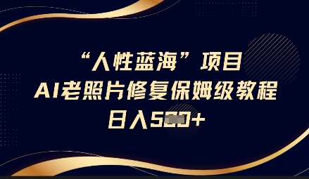 人性蓝海AI老照片修复项目保姆级教程，长期复购，轻松日入5张-云慧网创