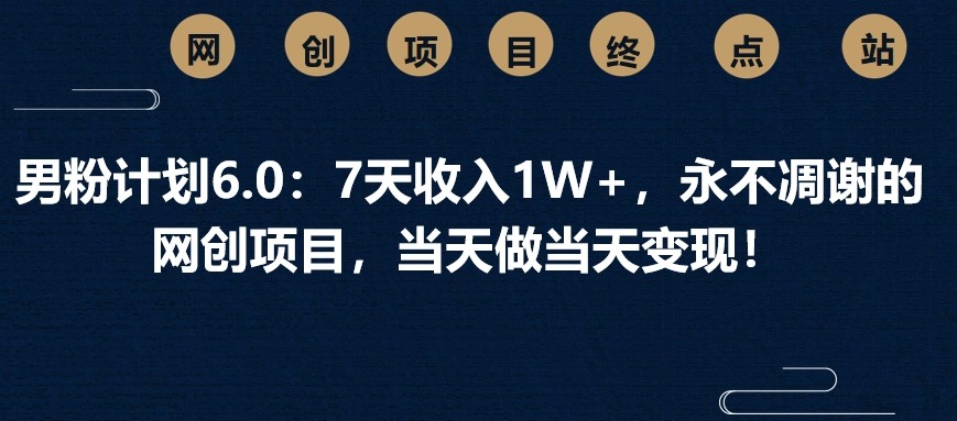男粉计划6.0：7天收入1W+，永不凋谢的网创项目，当天做当天变现！-云慧网创