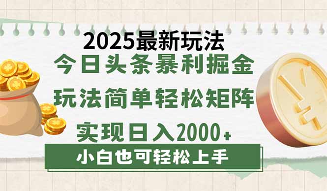 今日头条2025最新玩法，思路简单，复制粘贴，轻松实现矩阵日入2000+-云慧网创