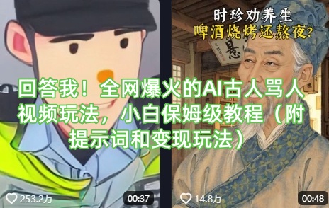回答我！全网爆火的AI古人骂人视频玩法，小白保姆级教程(附提示词和变现玩法)-云慧网创