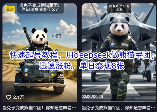 快速起号教程，用deepseek做熊猫军团，迅速涨粉，单日变现8张-云慧网创