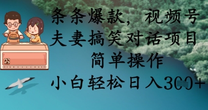 条条爆款，视频号夫妻搞笑对话项目，简单操作，小白轻松日入3张+-云慧网创