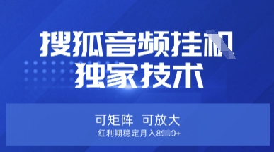 【搜狐音频挂G】独家技术，可矩阵可放大，红利期稳定月入8k【揭秘】-云慧网创