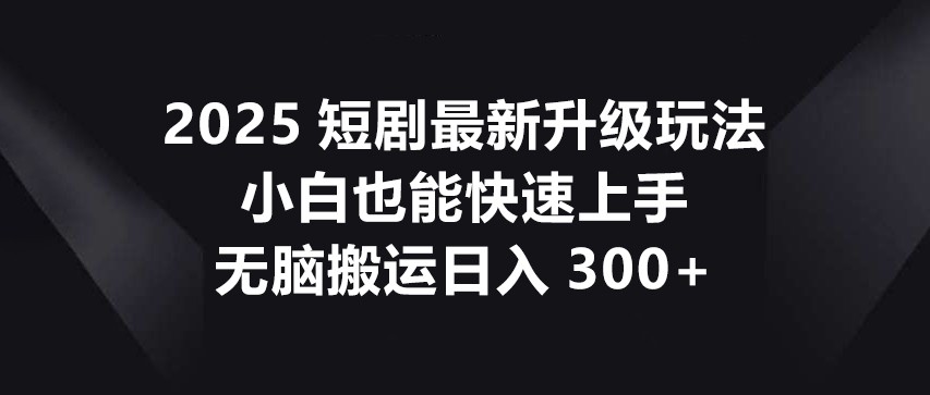 2025短剧最新升级玩法，小白也能快速上手，无脑搬运日入300+-云慧网创
