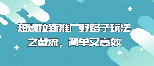 短剧拉新推广野路子玩法之截流，简单又高效-云慧网创