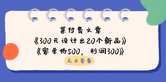 某付费文章：《300元设计出20个新品》+《客单价500，利润300》-云慧网创