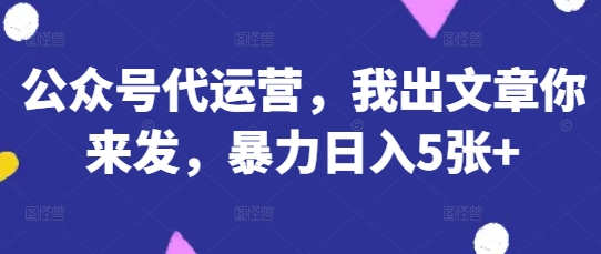 公众号代运营，我出文章你来发，暴力日入5张+【揭秘】-云慧网创