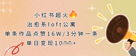 小红书超火的治愈系loft公寓，单条作品点赞16W，3分钟一条，单日变现数张-云慧网创