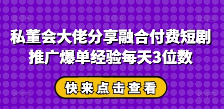 私董会大佬分享融合付费短剧推广爆单经验每天3位数-云慧网创