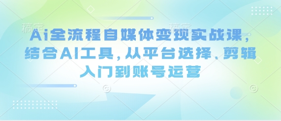 Ai全流程自媒体变现实战课，结合AI工具，从平台选择、剪辑入门到账号运营-云慧网创