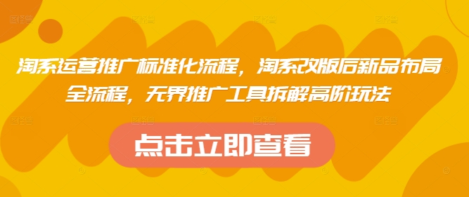 淘系运营推广标准化流程，​淘系改版后新品布局全流程，无界推广工具拆解高阶玩法-云慧网创