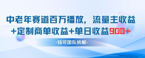 中老年赛道百万播放+流量主收益+定制收益，单日收益9张-云慧网创