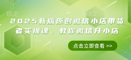 2025新版原创微信小店带货者实操课，教你微信开小店-云慧网创