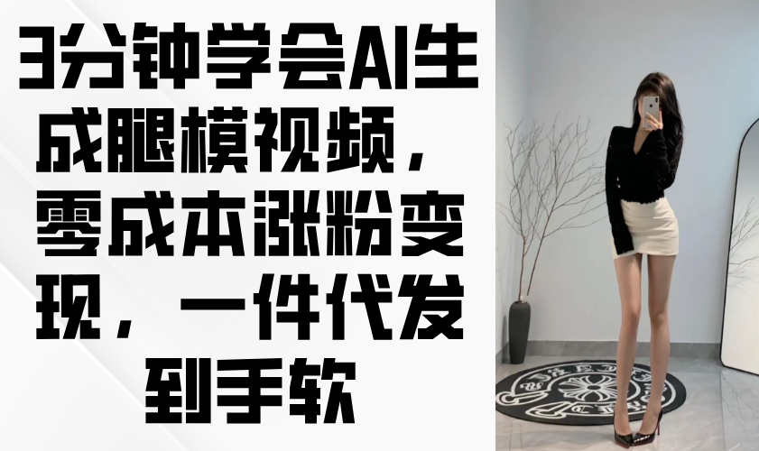 3分钟学会AI生成腿模视频，零成本涨粉变现，一件代发到手软-云慧网创