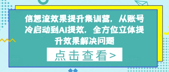 信息流效果提升集训营，从账号冷启动到AI提效，全方位立体提升效果解决问题-云慧网创