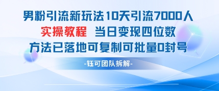 男粉引流新玩法10天引流7000人当日变现四位数可复制可批量0封号-云慧网创