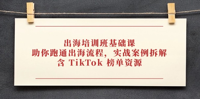 出海培训班基础课，助你跑通出海流程，实战案例拆解，含 TikTok 榜单资源-云慧网创