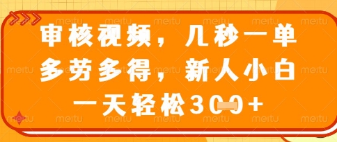 视频审核员，几秒一单，不限时间，不限地点，多做多得，新人小白一天轻松几张+【揭秘】-云慧网创