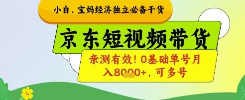 小白宝妈经济独立必备干货，京东短视频带货，亲测有效!0基础单号月入8k+，可多号【揭秘】-云慧网创