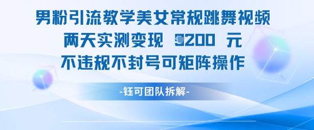男粉引流教学美女常规跳舞视频两天实测变现1k+，不违规不封号可矩阵操作-云慧网创