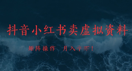 抖音小红书卖虚拟资料，市场需求一直存在，矩阵操作，月入1w+-云慧网创