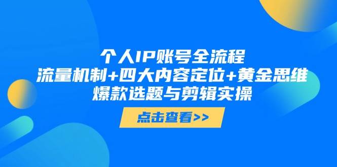 个人IP账号全流程：流量机制+四大内容定位+黄金思维, 爆款选题与剪辑实操-云慧网创