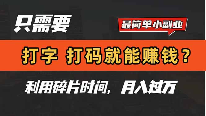 只需要打字，打码，就能赚钱？简单的赚钱小副业，利用碎片时间，月入过万-云慧网创