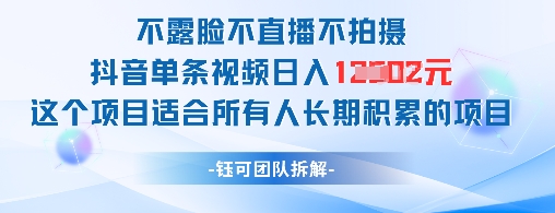 不露脸不直播不拍摄抖音单条视频日入1k+这个项目适合所有人长期积累的项目-云慧网创