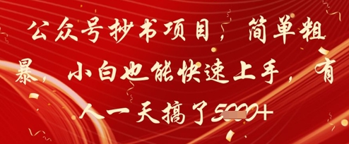 公众号抄书项目，简单粗暴，小白也能快速上手，有人一天搞了1k+-云慧网创
