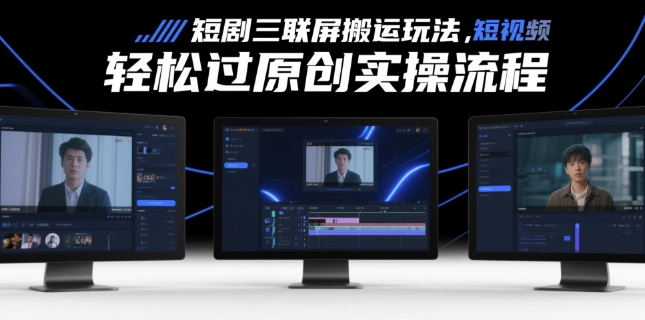 短剧三联屏搬运玩法，短剧搬运轻松过原创实操流程-云慧网创