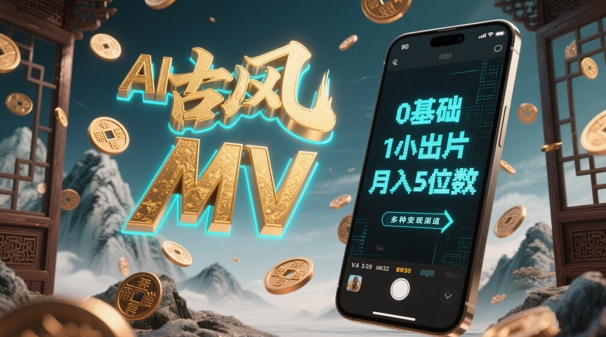 AI一键生成古风音乐MV，0剪辑基础1小时出片，多种变现渠道，一部手机月入5位数-云慧网创
