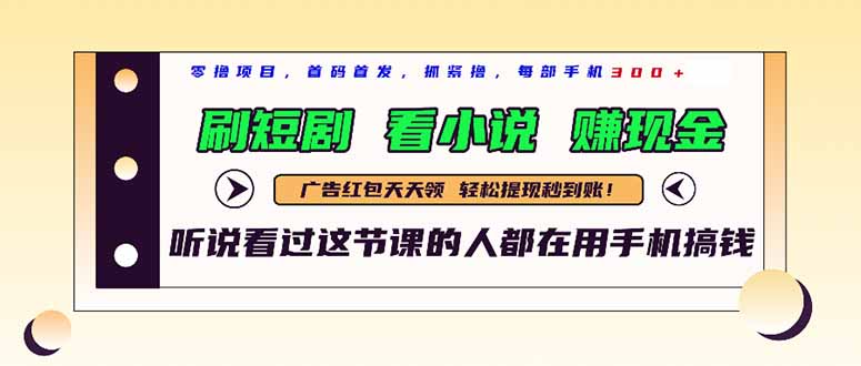 最新短剧平台，刷短剧，看小说，赚现金，一部手机日入300+-云慧网创
